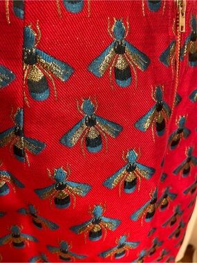 Louche Red Bee-Embroidered Skirt Sz 12 maximalism queen bee